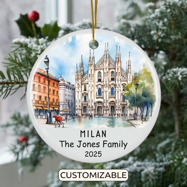 Personalised Milan Ornament, Italy Ceramic Tree Decoration (Creator Uploaded)