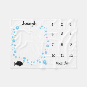 Personalised Milestone Baby months fish bubbles Fleece Blanket