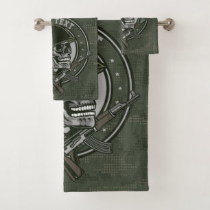 Personalised Military Camo Soldier Skull and Guns Bath Towel Set