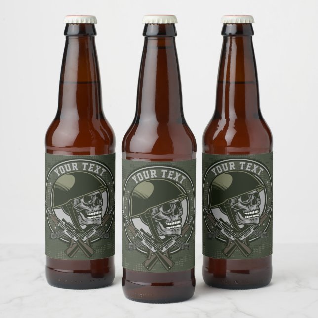 Personalised Military Camo Soldier Skull and Guns  Beer Bottle Label (Bottles)