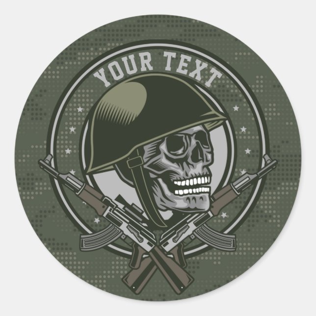 Personalised Military Camo Soldier Skull and Guns  Classic Round Sticker (Front)