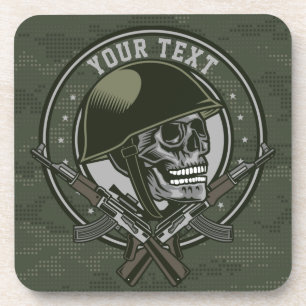 Personalised Military Camo Soldier Skull and Guns  Coaster