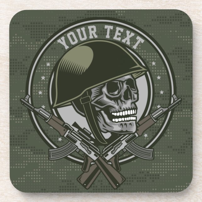 Personalised Military Camo Soldier Skull and Guns  Coaster (Front)