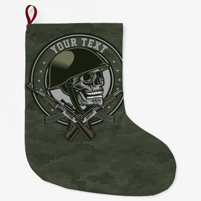 Personalised Military Camo Soldier Skull and Guns Large Christmas Stocking (Front)