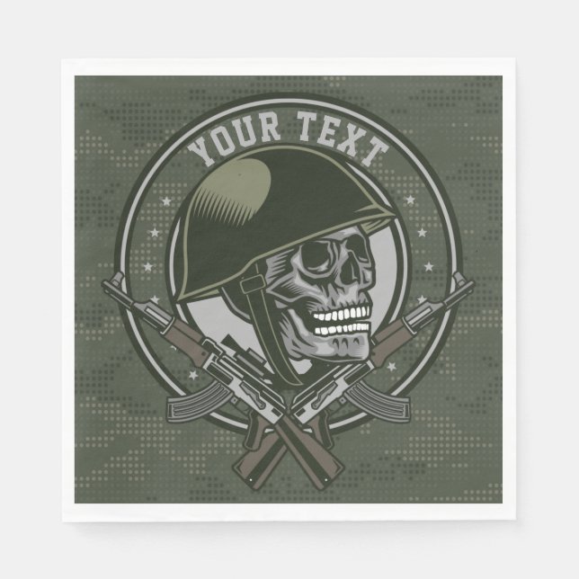 Personalised Military Camo Soldier Skull and Guns Napkin (Front)