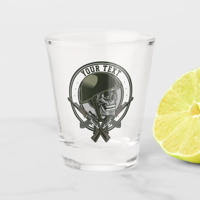 Personalised Military Camo Soldier Skull and Guns Shot Glass (Front)