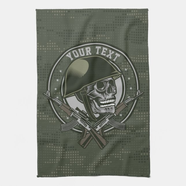 Personalised Military Camo Soldier Skull and Guns  Tea Towel (Vertical)
