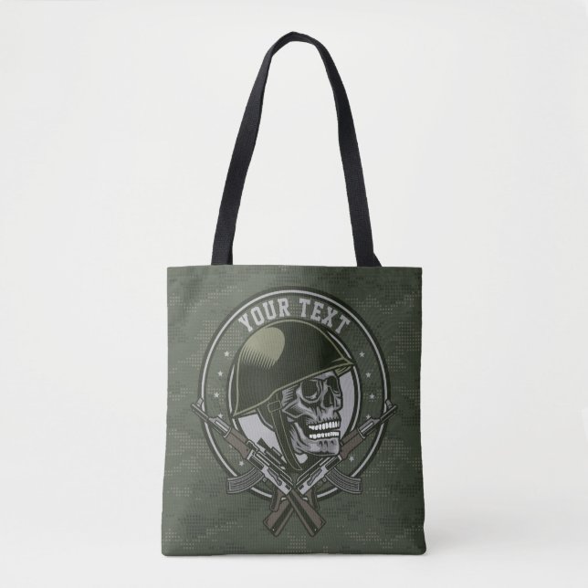 Personalised Military Camo Soldier Skull and Guns  Tote Bag (Front)
