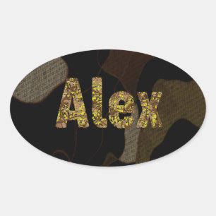 Personalised Military Camouflage Font Alex Oval Sticker