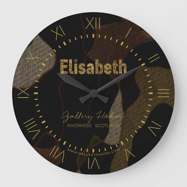 Personalised Military Camouflage Font Elisabeth Large Clock (Front)
