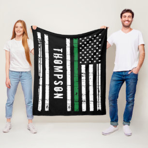 Personalised Military Flag Thin Green Line Fleece Blanket