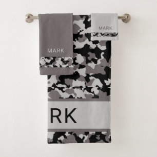 Personalised Military Grey Camo Camouflage Bath Towel Set