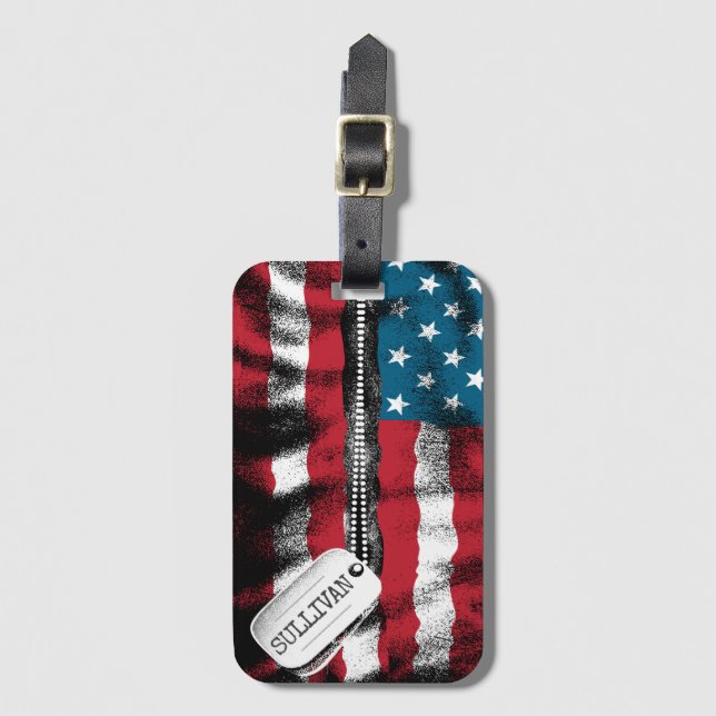 Personalised Military Soldier Dog Tag USA Flag  (Front Vertical)