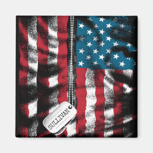 Personalised Military Soldier Dog Tag USA Flag Magnet