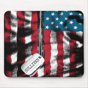 Personalised Military Soldier Dog Tag USA Flag  Mouse Mat
