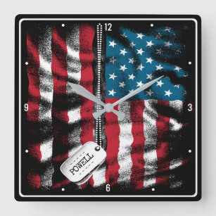 Personalised Military Soldier Dog Tag USA Flag Square Wall Clock