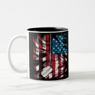 Personalised Military Soldier Dog Tag USA Flag Two-Tone Coffee Mug