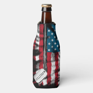Personalised Military Soldier Dog Tags USA Flag Bottle Cooler