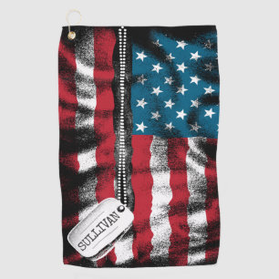 Personalised Military Soldier Dog Tags USA Flag  Golf Towel