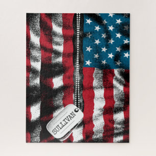Personalised Military Soldier Dog Tags USA Flag  Jigsaw Puzzle