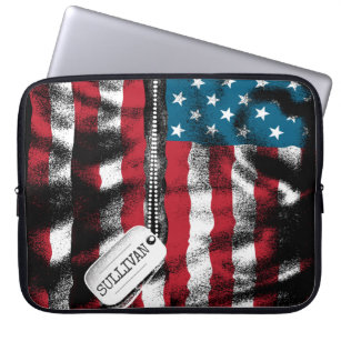 Personalised Military Soldier Dog Tags USA Flag  Laptop Sleeve