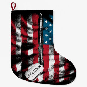 Personalised Military Soldier Dog Tags USA Flag Large Christmas Stocking