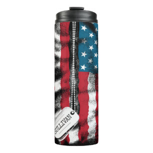 Personalised Military Soldier Dog Tags USA Flag  Thermal Tumbler