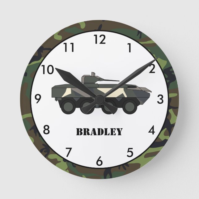Personalised Military Tank Camo Round Clock (Front)