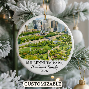 Personalised Millennium Park, Custom Illinois Ceramic Tree Decoration