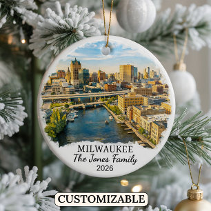 Personalised Milwaukee Ornament, Custom Wisconsin Ceramic Tree Decoration