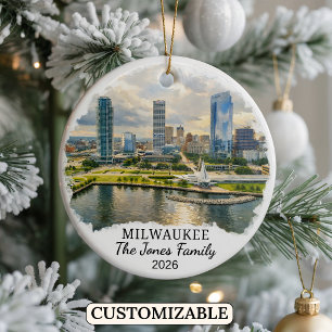 Personalised Milwaukee Ornament, Custom Wisconsin Ceramic Tree Decoration