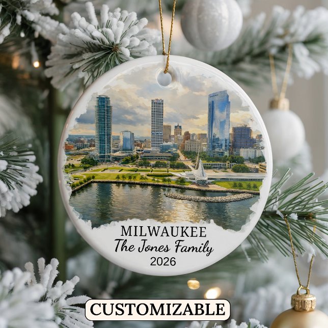 Personalised Milwaukee Ornament, Custom Wisconsin Ceramic Tree Decoration (Creator Uploaded)