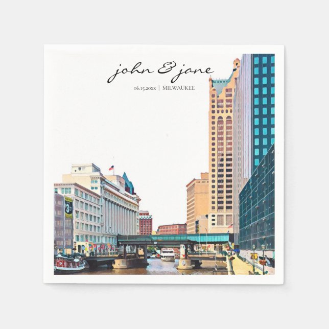 Personalised Milwaukee Skyline Cocktail Napkin (Front)