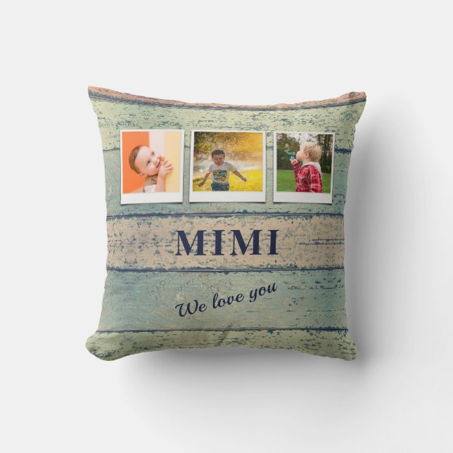 Personalised Mimi Grandchildren 3 Photo Collage Cushion (Front)