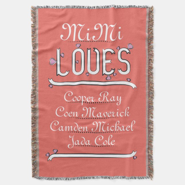Personalised Mimi Loves Her 4 Grands Throw Blanket (Front Vertical)