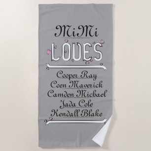 Personalised Mimi Loves Her Grands Beach Towel