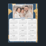 Personalised Mini 2025 Calendar | Family Photo<br><div class="desc">A cute little 2025 mini calendar to stick on your frig! Add your family photo and edit the text to put a holiday greeting in the personalise area. Background is modern abstract blue and gold design.</div>