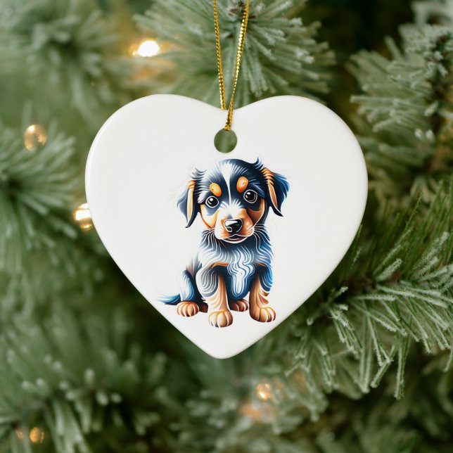 Personalised Miniature American Shepherd Puppy Ceramic Tree Decoration (Tree)