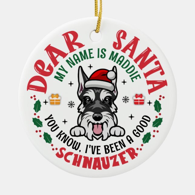Personalised Miniature Schnauzer Dog Christmas Ceramic Tree Decoration (Front)