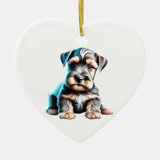 Personalised Miniature Schnauzer Puppy Ceramic Tree Decoration (Front)