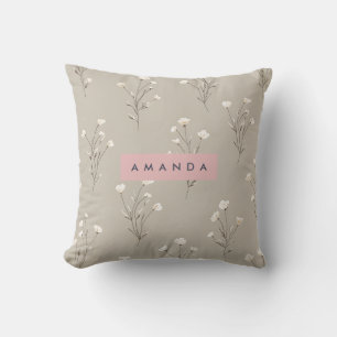 Personalised Minimal Beige Floral Design Cushion