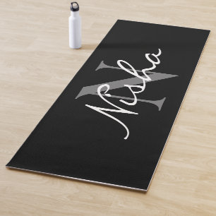 Personalised Minimal Black and White Monogram Name Yoga Mat