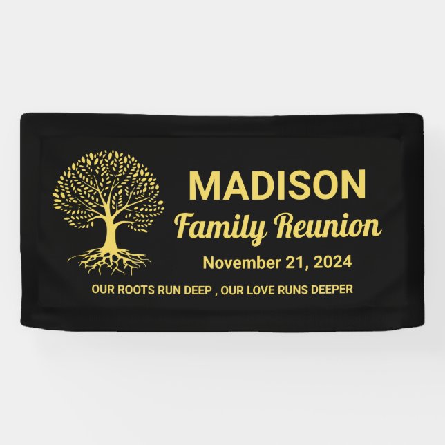 personalised minimal black gold family reunion banner (Horizontal)