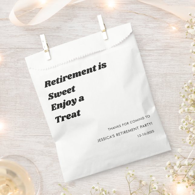 Personalised Minimal Black White Retirement party  Favour Bags (Clipped)