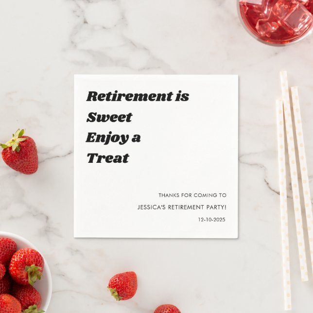 Personalised Minimal Black White Retirement party  Napkin (Insitu)