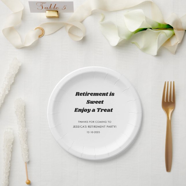 Personalised Minimal Black White Retirement party  Paper Plate (Wedding)