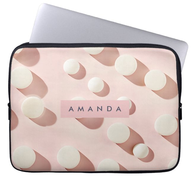 Personalised Minimal Blush Pink Circles Style Laptop Sleeve (Front)
