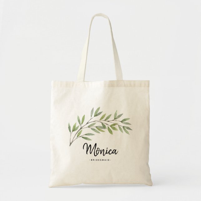 Personalised minimal greenery bridesmaid tote bag (Front)