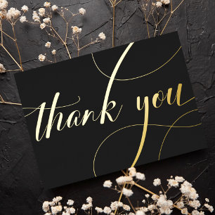 Personalised Minimal Modern Black & Gold Thank You Foil Holiday Card