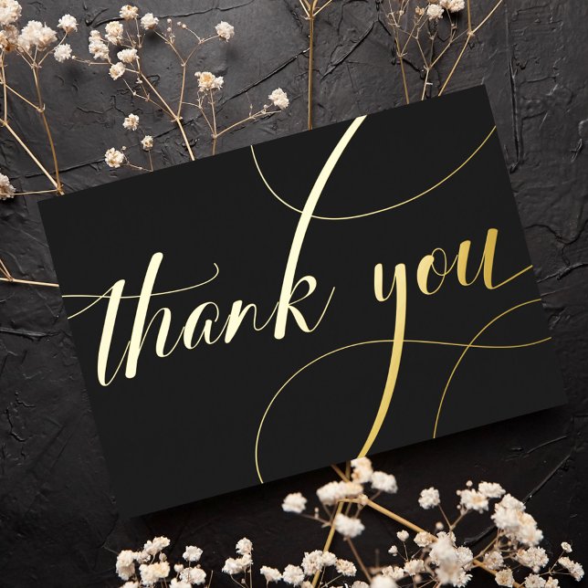 Personalised Minimal Modern Black & Gold Thank You Foil Holiday Card (Creator Uploaded)